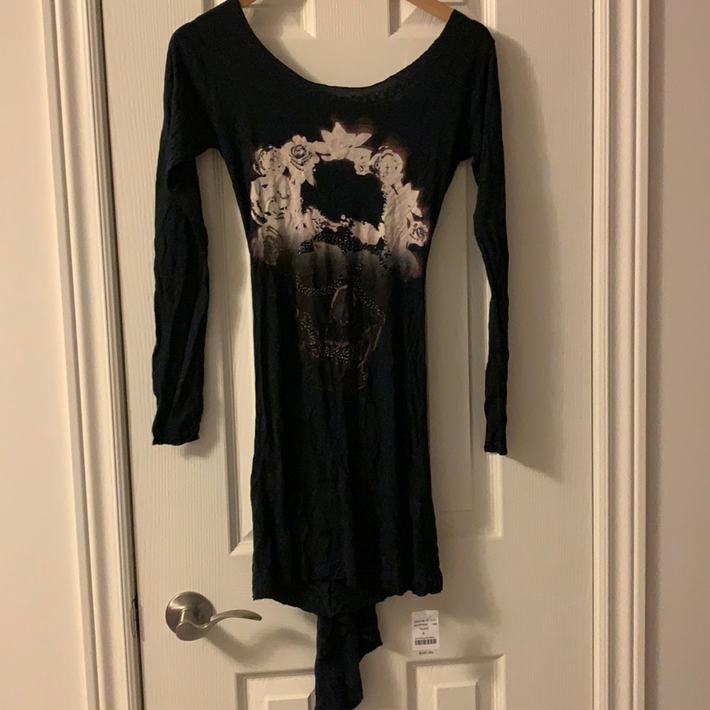 New Religion dress low cut sexy back skeleton face
